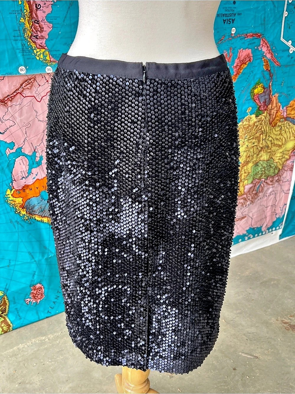 Ann Taylor Sequin Pencil Skirt in Black Size 10